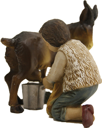 3x FADEDA Junge mit Ziege beim Melken   / Höhe:9 cm / handbemalt / detailgetreue Krippen Figuren - Weihnachten Tisch Dekoration Krippe Zubehör