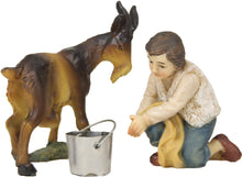 3x FADEDA Junge mit Ziege beim Melken   / Höhe:9 cm / handbemalt / detailgetreue Krippen Figuren - Weihnachten Tisch Dekoration Krippe Zubehör
