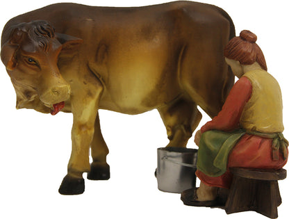 3x FADEDA Bäuerin mit Kuh beim Melken   / Höhe:11 cm / handbemalt / detailgetreue Krippen Figuren - Weihnachten Tisch Dekoration Krippe Zubehör