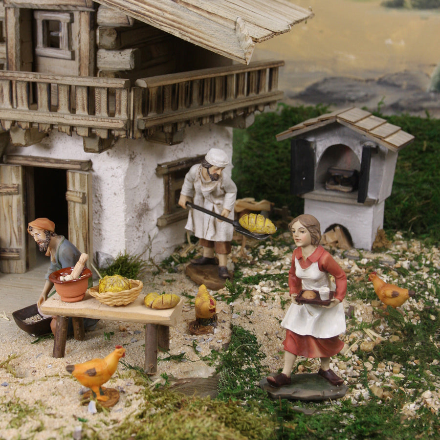 FADEDA Bäuerin mit Brotzeit   / Höhe:9 cm / handbemalt / detailgetreue Krippen Figuren - Weihnachten Tisch Dekoration Krippe Zubehör
