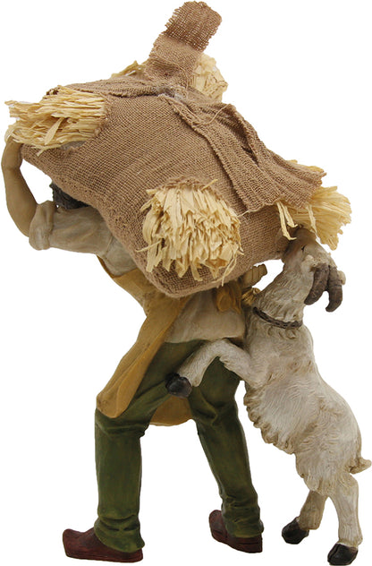 FADEDA Knecht mit Strohsack und Ziege   / Höhe:11 cm / handbemalt / detailgetreue Krippen Figuren - Weihnachten Tisch Dekoration Krippe Zubehör