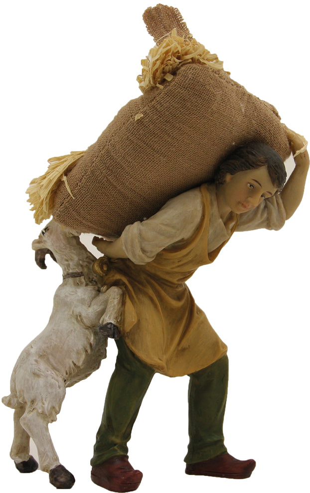 FADEDA Knecht mit Strohsack und Ziege   / Höhe:11 cm / handbemalt / detailgetreue Krippen Figuren - Weihnachten Tisch Dekoration Krippe Zubehör