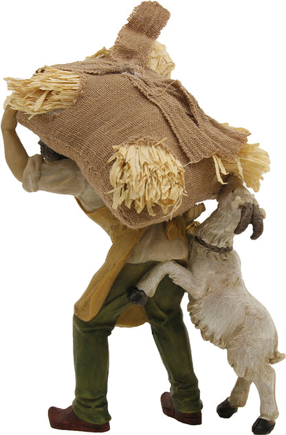 FADEDA Knecht mit Strohsack und Ziege   / Höhe:9 cm / handbemalt / detailgetreue Krippen Figuren - Weihnachten Tisch Dekoration Krippe Zubehör