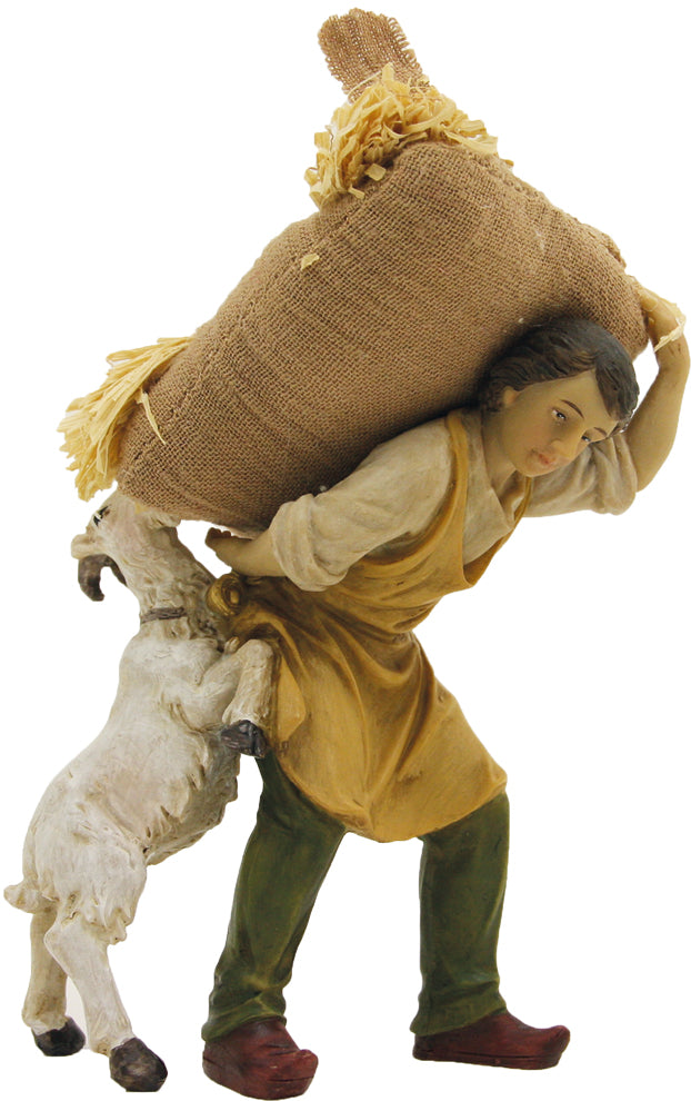 FADEDA Knecht mit Strohsack und Ziege   / Höhe:9 cm / handbemalt / detailgetreue Krippen Figuren - Weihnachten Tisch Dekoration Krippe Zubehör