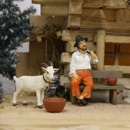 FADEDA Großvater sitzend, mit Pfeife   / Höhe:10 cm / handbemalt / detailgetreue Krippen Figuren - Weihnachten Tisch Dekoration Krippe Zubehör