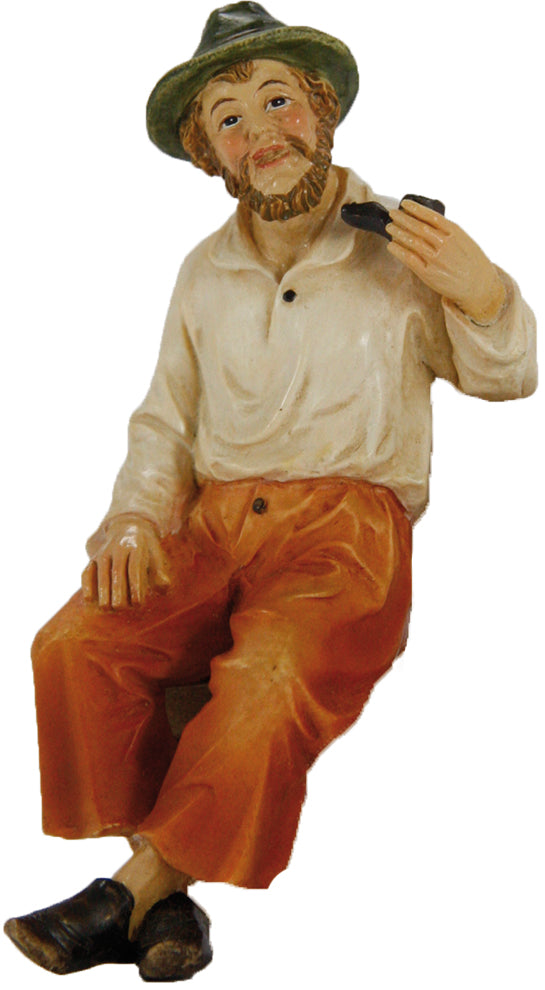 FADEDA Großvater sitzend, mit Pfeife   / Höhe:9 cm / handbemalt / detailgetreue Krippen Figuren - Weihnachten Tisch Dekoration Krippe Zubehör