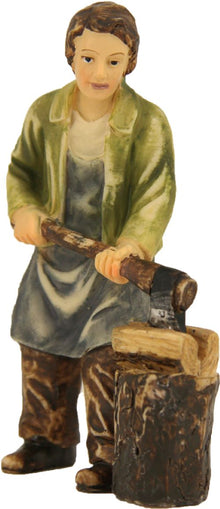 FADEDA Holzarbeiter mit Hackstock   / Höhe:10 cm / handbemalt / detailgetreue Krippen Figuren - Weihnachten Tisch Dekoration Krippe Zubehör