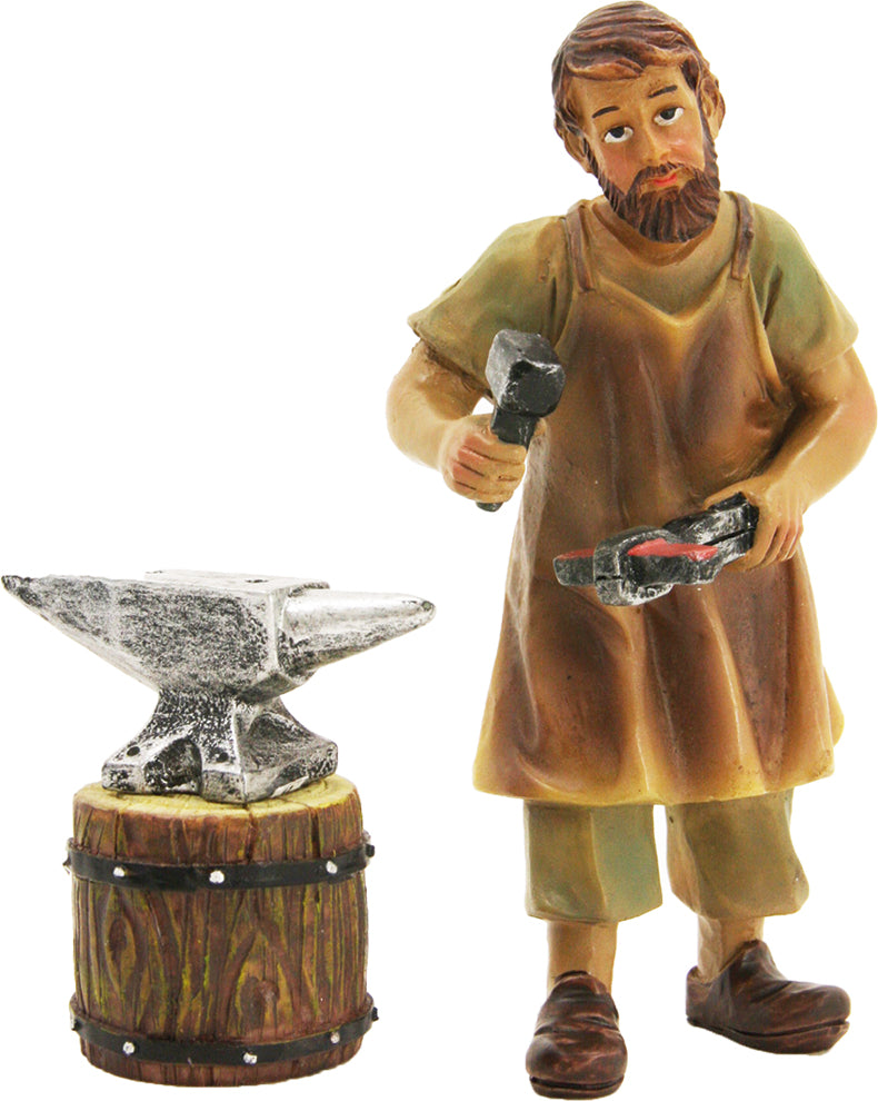 3x FADEDA Schmied mit Amboss   / Höhe:10 cm / handbemalt / detailgetreue Krippen Figuren - Weihnachten Tisch Dekoration Krippe Zubehör