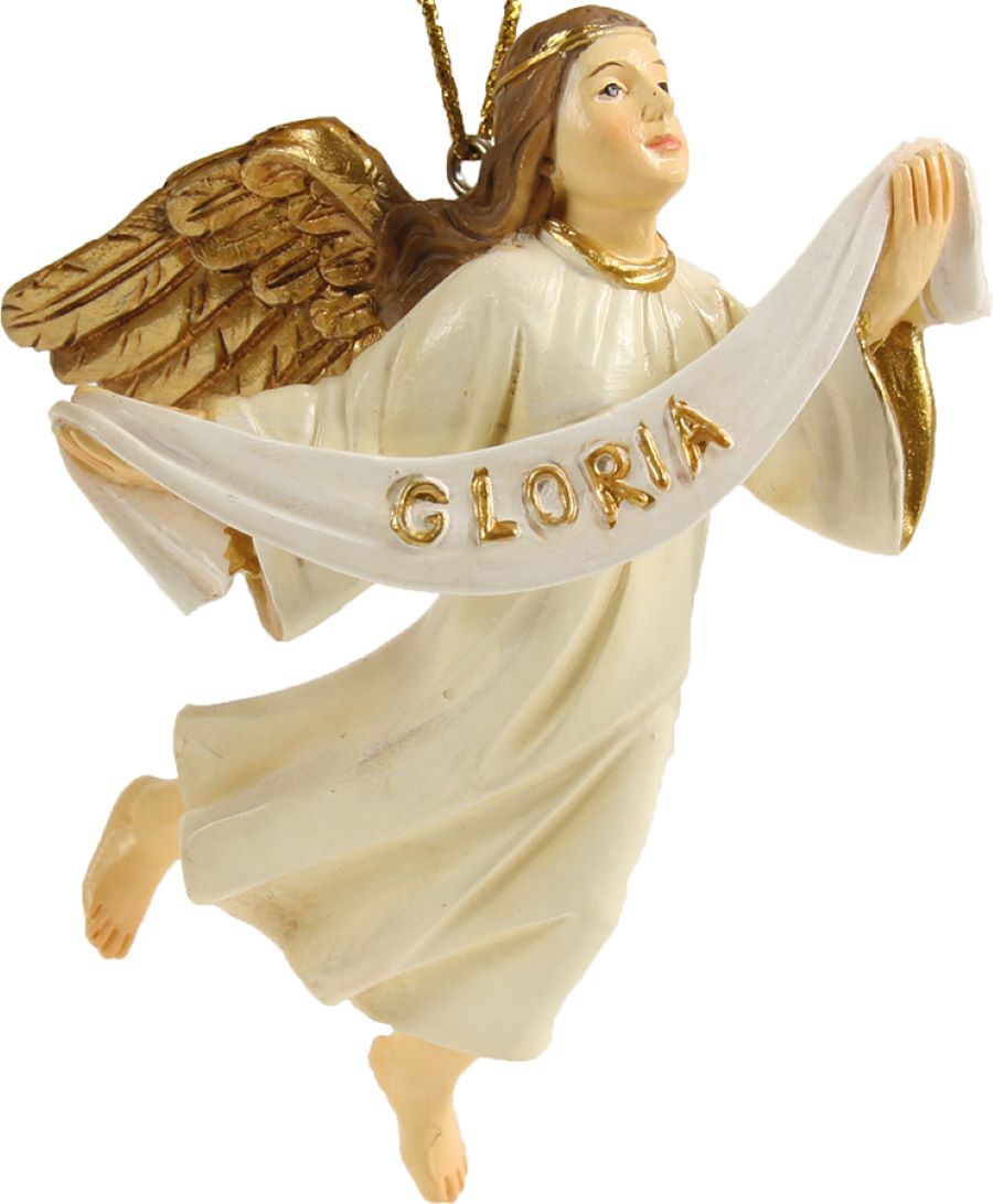 FADEDA Engel fliegend, mit Gloriabanner   / Höhe:11 cm / handbemalt / detailgetreue Krippen Figuren - Weihnachten Tisch Dekoration Krippe Zubehör