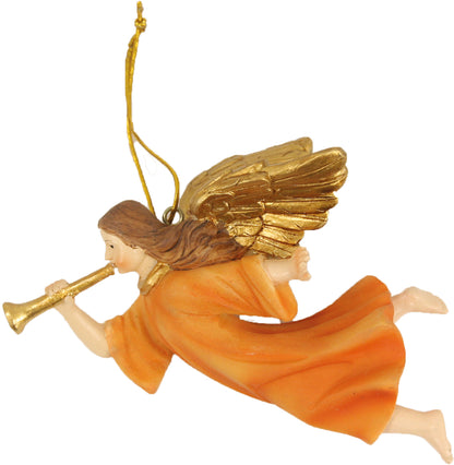 FADEDA Engel fliegend, mit Posaune   / Höhe:14 cm / handbemalt / detailgetreue Krippen Figuren - Weihnachten Tisch Dekoration Krippe Zubehör