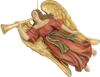 FADEDA Engel fliegend, mit Posaune   / Höhe:14 cm / handbemalt / detailgetreue Krippen Figuren - Weihnachten Tisch Dekoration Krippe Zubehör
