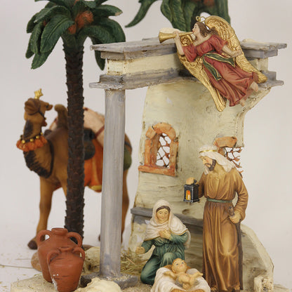 FADEDA Engel fliegend, mit Posaune   / Höhe:10 cm / handbemalt / detailgetreue Krippen Figuren - Weihnachten Tisch Dekoration Krippe Zubehör
