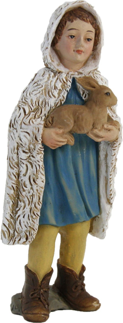 FADEDA Hirtenjunge mit Kaninchen   / Höhe:9 cm / handbemalt / detailgetreue Krippen Figuren - Weihnachten Tisch Dekoration Krippe Zubehör