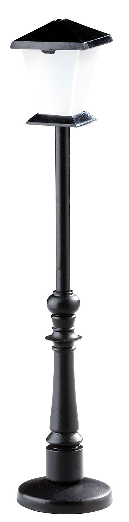 FADEDA Straßenlaterne mit Lampe verbaut in schwarz, LxBxH in mm: 20x20x105. Für Krippen, Miniatur-, Hobby- und Modellbau, Puppenhauszubehör u. Modelleisenbahn.