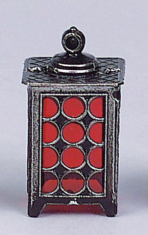 FADEDA Zinnlaterne mit Butzenscheiben und Einsatz rot, LxBxH in mm: 15x15x40. Für Krippen, Miniatur-, Hobby- und Modellbau, Puppenhauszubehör u. Modelleisenbahn.