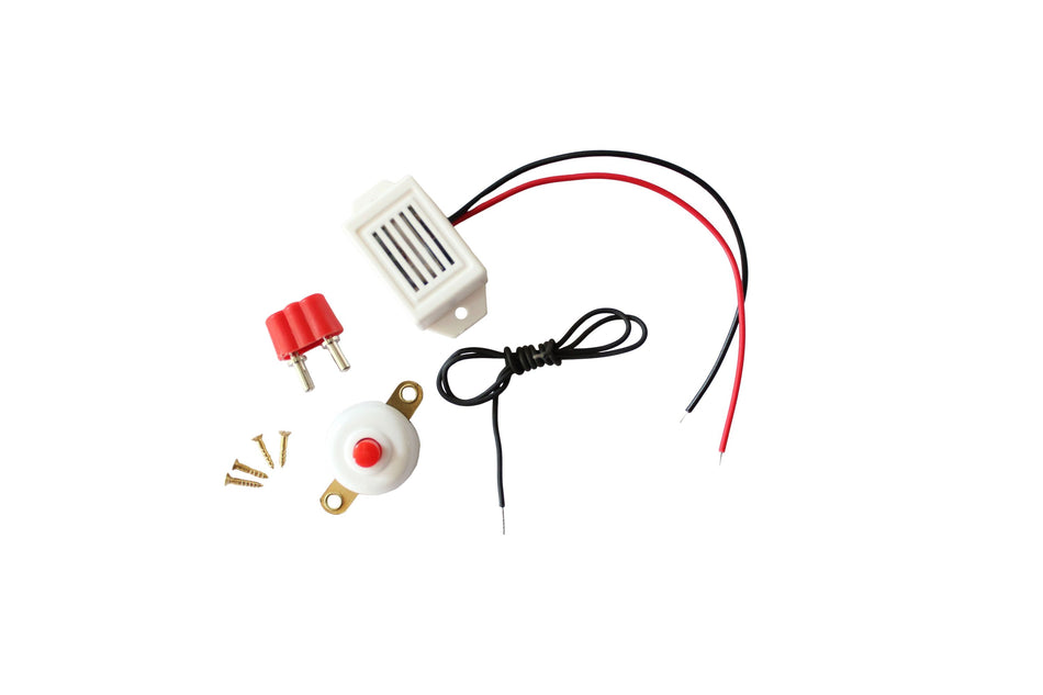 FADEDA Summer-Bastelset inkl. Klingeldrücker weiß, roter Stecker, Kabel schwarz, 4 Schrauben , LxBxH in mm: xx. Für Krippen, Miniatur-, Hobby- und Modellbau, Puppenhauszubehör u. Modelleisenbahn.