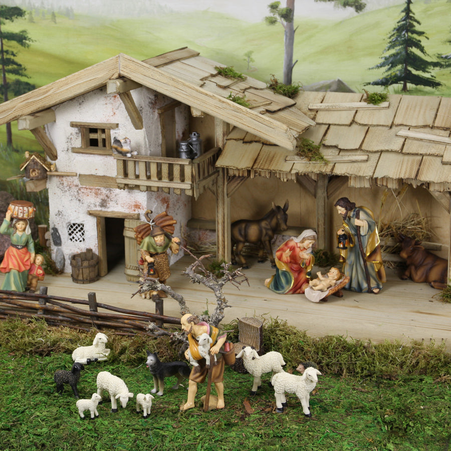 FADEDA Stall Falkenstein   / Höhe:31 cm / handbemalt / detailgetreue Krippen Figuren - Weihnachten Tisch Dekoration Krippe Zubehör