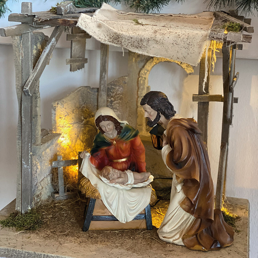 FADEDA Stall Goldberg / Höhe:47 cm / handbemalt / detailgetreue Krippen Figuren - Weihnachten Tisch Dekoration Krippe Zubehör