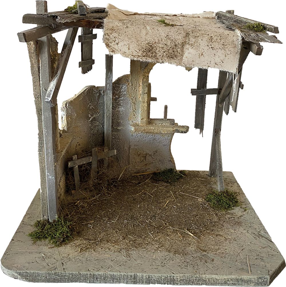 FADEDA Stall Goldberg / Höhe:47 cm / handbemalt / detailgetreue Krippen Figuren - Weihnachten Tisch Dekoration Krippe Zubehör