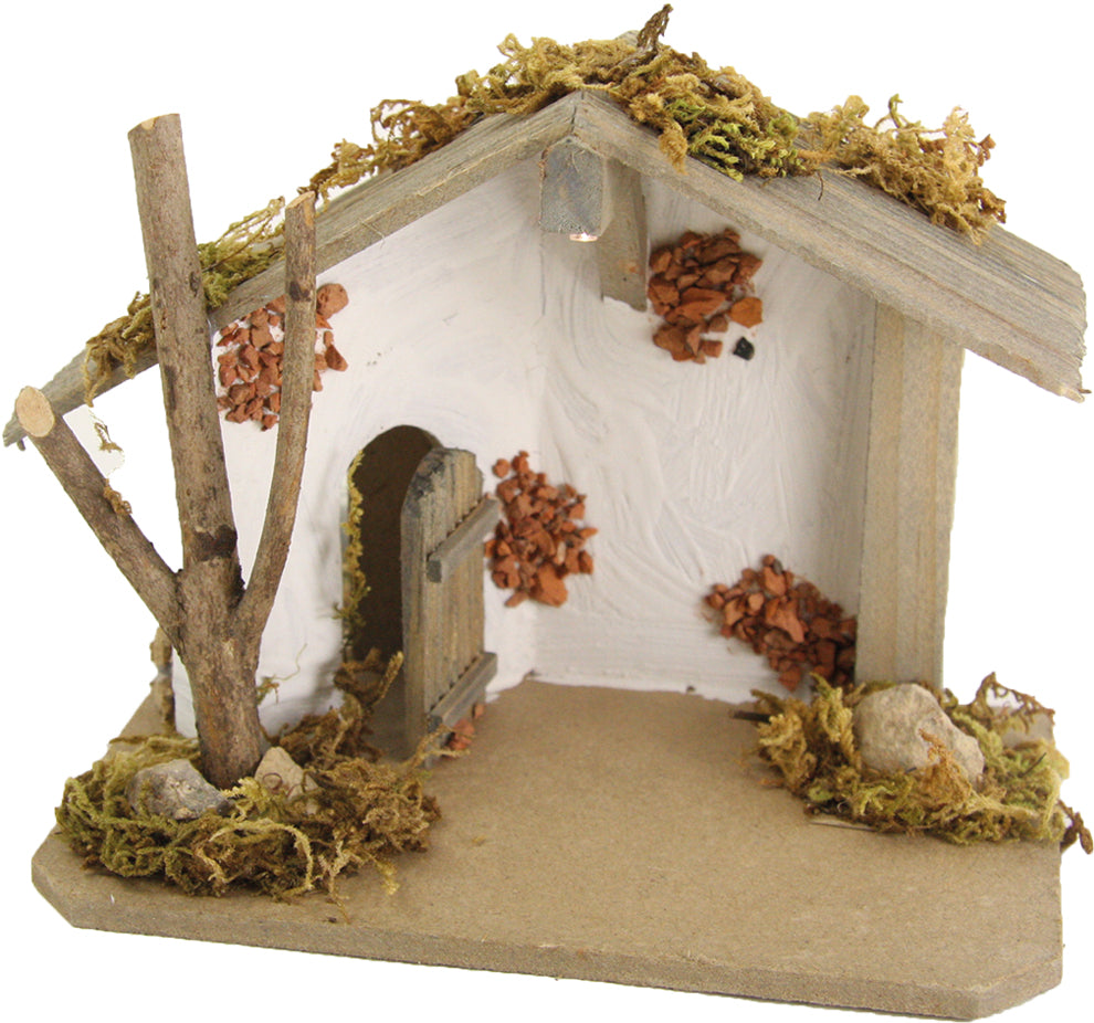 FADEDA Stall Edeldorf mit Licht   / Höhe:13 cm / handbemalt / detailgetreue Krippen Figuren - Weihnachten Tisch Dekoration Krippe Zubehör