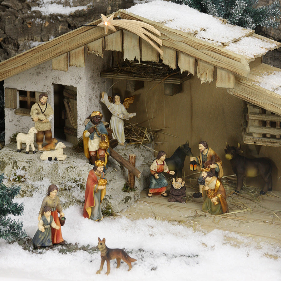 FADEDA Stall Ottobeuren   / Höhe:34 cm / handbemalt / detailgetreue Krippen Figuren - Weihnachten Tisch Dekoration Krippe Zubehör