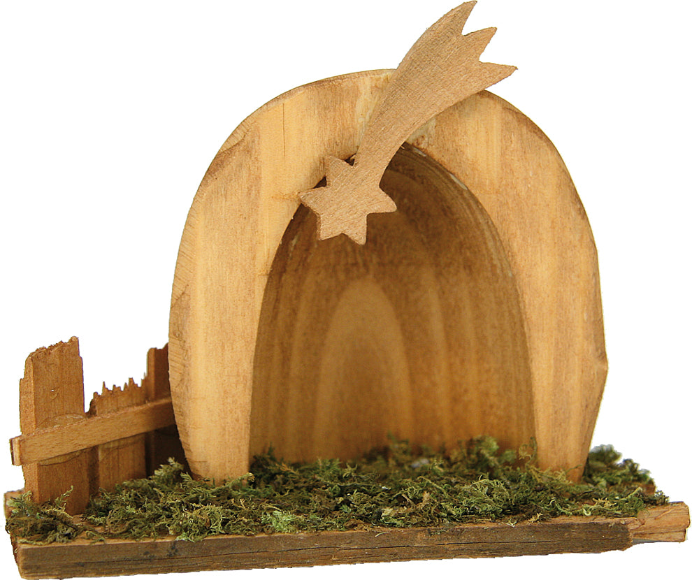 FADEDA Stall Herberge mit Gras   / Höhe:8 cm / handbemalt / detailgetreue Krippen Figuren - Weihnachten Tisch Dekoration Krippe Zubehör