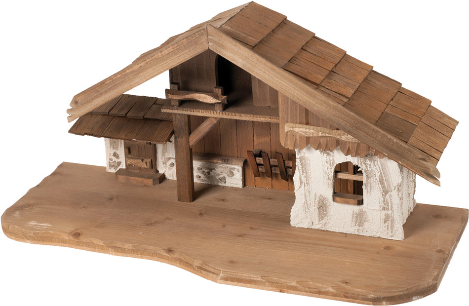 FADEDA Stall Osser, gebeizt   / Höhe:36 cm / handbemalt / detailgetreue Krippen Figuren - Weihnachten Tisch Dekoration Krippe Zubehör