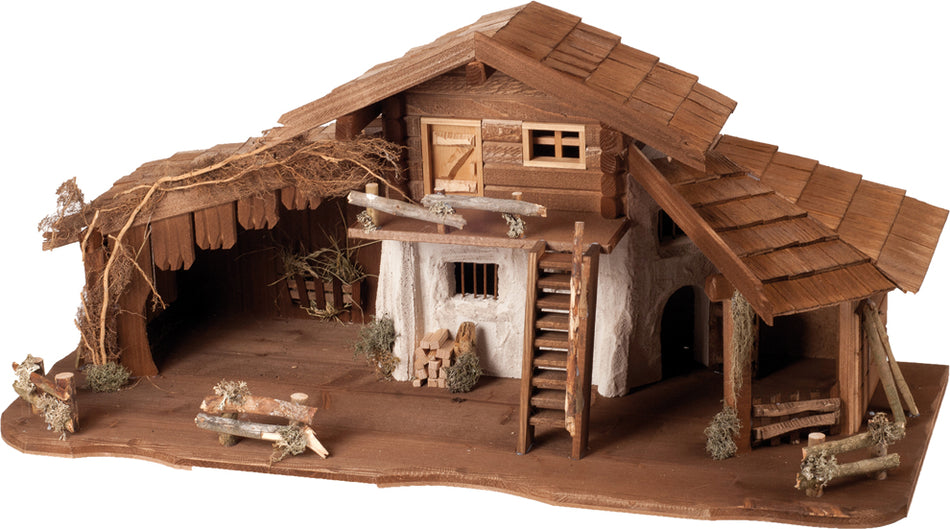 FADEDA Stall Oberammergau   / Höhe:44 cm / handbemalt / detailgetreue Krippen Figuren - Weihnachten Tisch Dekoration Krippe Zubehör