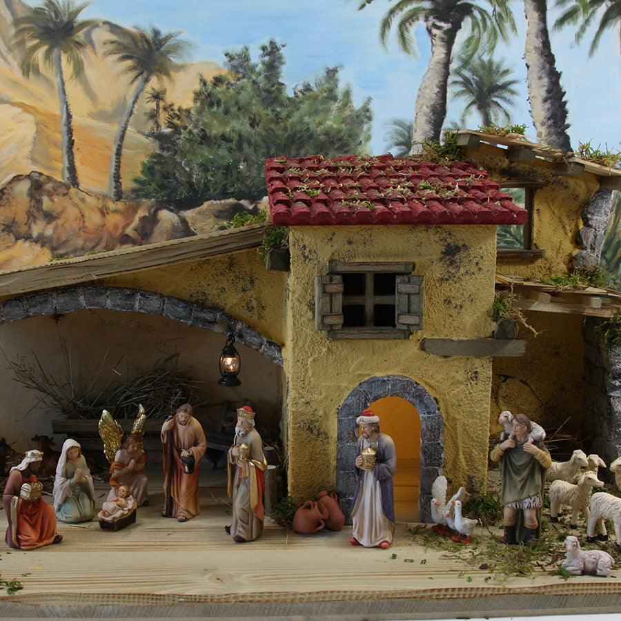 FADEDA Stall Schwand   / Höhe:32 cm / handbemalt / detailgetreue Krippen Figuren - Weihnachten Tisch Dekoration Krippe Zubehör