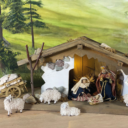 FADEDA Stall Inzell   / Höhe:21 cm / handbemalt / detailgetreue Krippen Figuren - Weihnachten Tisch Dekoration Krippe Zubehör