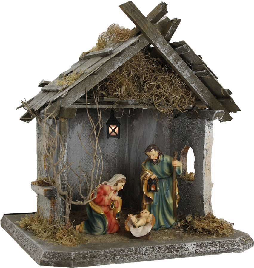 FADEDA Stall Kohlberg klein, mit Licht   / Höhe:38 cm / handbemalt / detailgetreue Krippen Figuren - Weihnachten Tisch Dekoration Krippe Zubehör