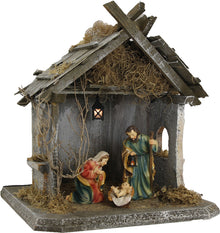 FADEDA Stall Kohlberg klein, mit Licht   / Höhe:38 cm / handbemalt / detailgetreue Krippen Figuren - Weihnachten Tisch Dekoration Krippe Zubehör