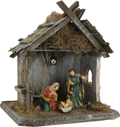 FADEDA Stall Kohlberg klein, mit Licht   / Höhe:38 cm / handbemalt / detailgetreue Krippen Figuren - Weihnachten Tisch Dekoration Krippe Zubehör