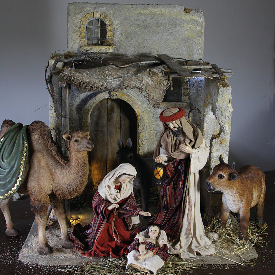 FADEDA Stall Weiden, mit Licht   / Höhe:75 cm / handbemalt / detailgetreue Krippen Figuren - Weihnachten Tisch Dekoration Krippe Zubehör