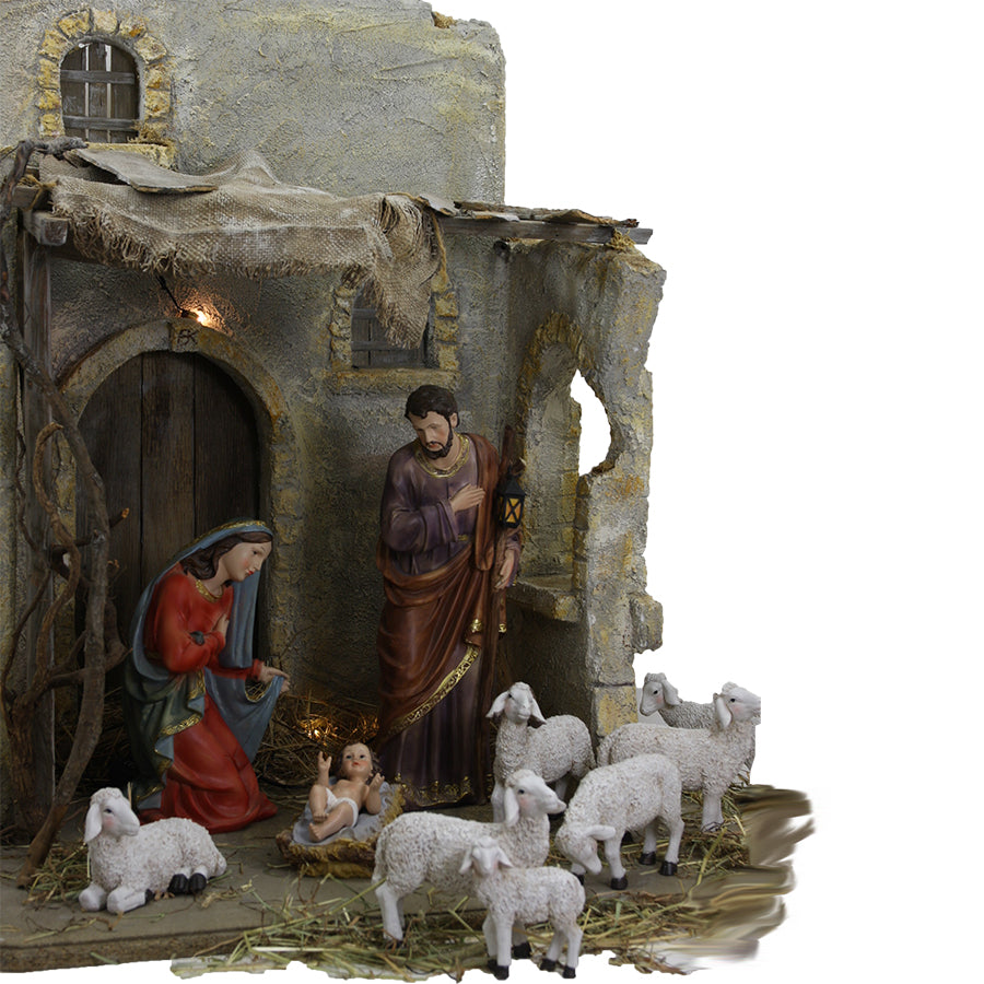 FADEDA Stall Weiden, mit Licht   / Höhe:75 cm / handbemalt / detailgetreue Krippen Figuren - Weihnachten Tisch Dekoration Krippe Zubehör