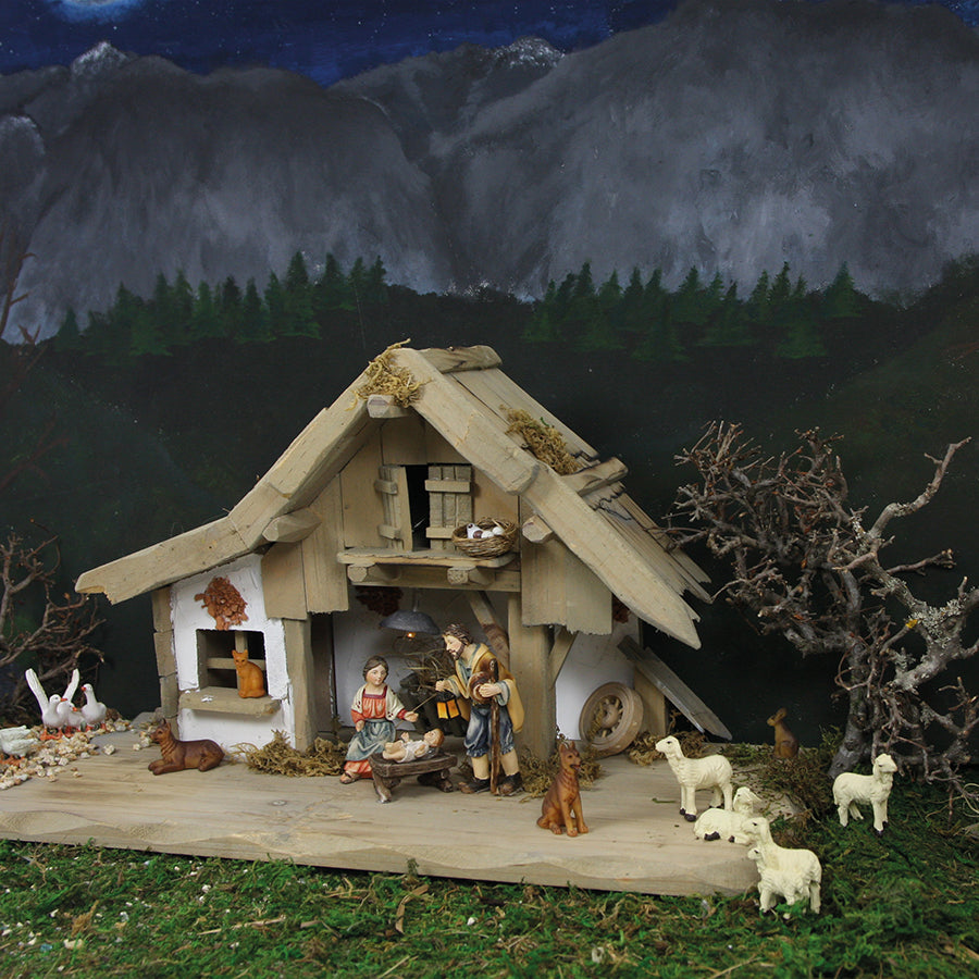 FADEDA Stall Hirscheck, mit LED   / Höhe:23 cm / handbemalt / detailgetreue Krippen Figuren - Weihnachten Tisch Dekoration Krippe Zubehör