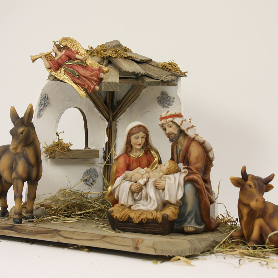 FADEDA Stall Hemau   / Höhe:23 cm / handbemalt / detailgetreue Krippen Figuren - Weihnachten Tisch Dekoration Krippe Zubehör