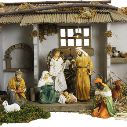 FADEDA Stall Rieden, mit Licht   / Höhe:30 cm / handbemalt / detailgetreue Krippen Figuren - Weihnachten Tisch Dekoration Krippe Zubehör