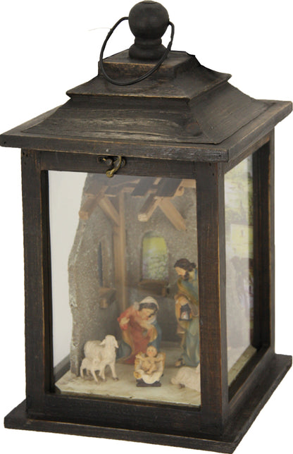 FADEDA Laterne geb. mit Hlg. Fam. und Schafen, LED   / Höhe:40 cm / handbemalt / detailgetreue Krippen Figuren - Weihnachten Tisch Dekoration Krippe Zubehör