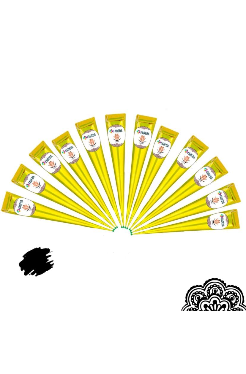 12x FADEDA 100% Natural Henna Paste Cones Kegel Schwarz No Mix, No PPD, 300g