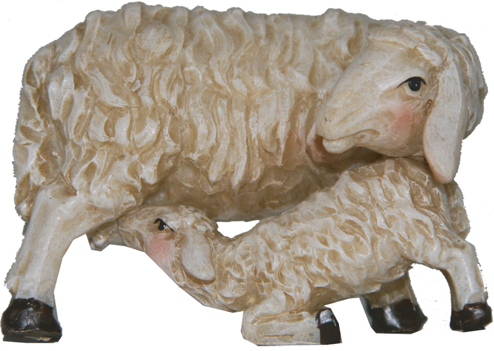 FADEDA Mutterschaf mit Lamm   / Höhe:2 cm / handbemalt / detailgetreue Krippen Figuren - Weihnachten Tisch Dekoration Krippe Zubehör