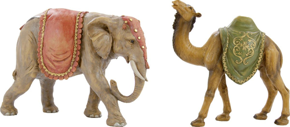 2x FADEDA Elefant und Kamel   / Höhe:25 cm / handbemalt / detailgetreue Krippen Figuren - Weihnachten Tisch Dekoration Krippe Zubehör