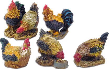 5x FADEDA Tiergruppe Gockel + Hühner   / Höhe:4 cm / handbemalt / detailgetreue Krippen Figuren - Weihnachten Tisch Dekoration Krippe Zubehör
