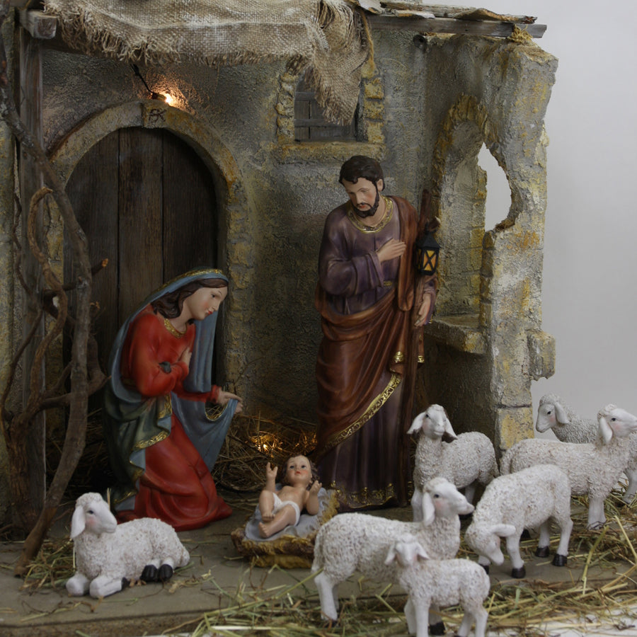 6x FADEDA Schafe mit Widder   / Höhe:13 cm / handbemalt / detailgetreue Krippen Figuren - Weihnachten Tisch Dekoration Krippe Zubehör