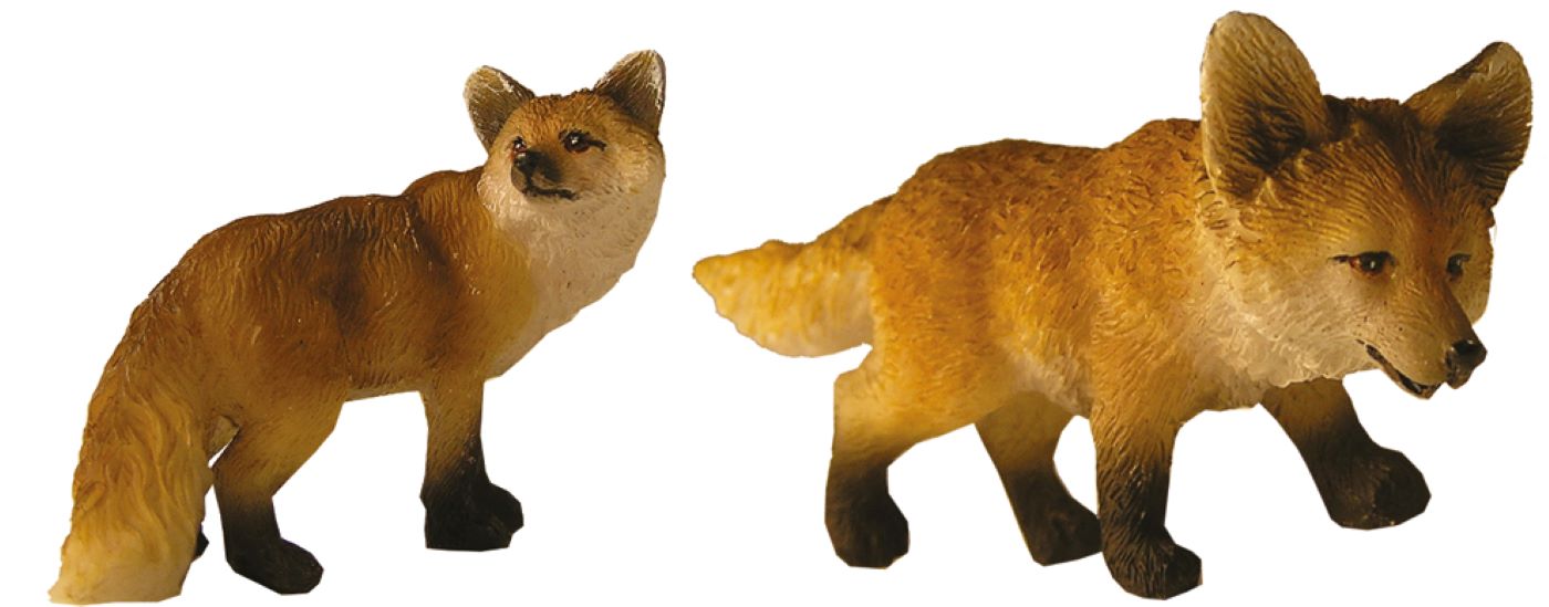 2x FADEDA Füchsin mit Jungfuchs  / Höhe:4 cm / handbemalt / detailgetreue Krippen Figuren - Weihnachten Tisch Dekoration Krippe Zubehör