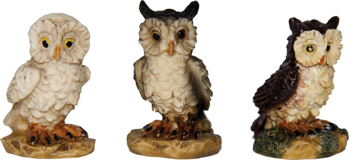 3x FADEDA Eulen  / Höhe:3 cm / handbemalt / detailgetreue Krippen Figuren - Weihnachten Tisch Dekoration Krippe Zubehör