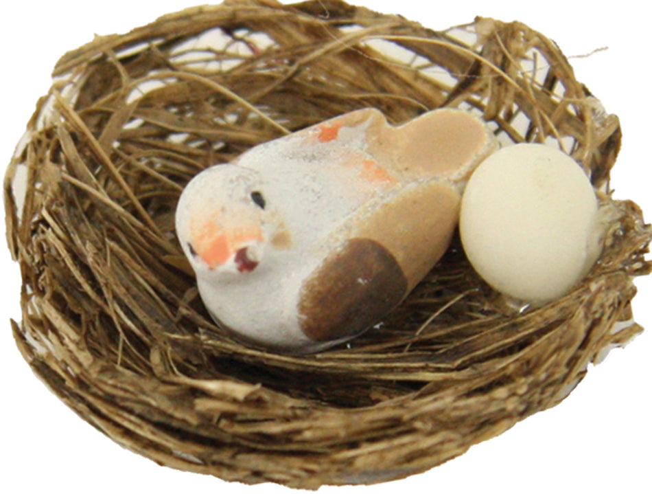 FADEDA Vogel im Nest  / Höhe:2 cm / handbemalt / detailgetreue Krippen Figuren - Weihnachten Tisch Dekoration Krippe Zubehör