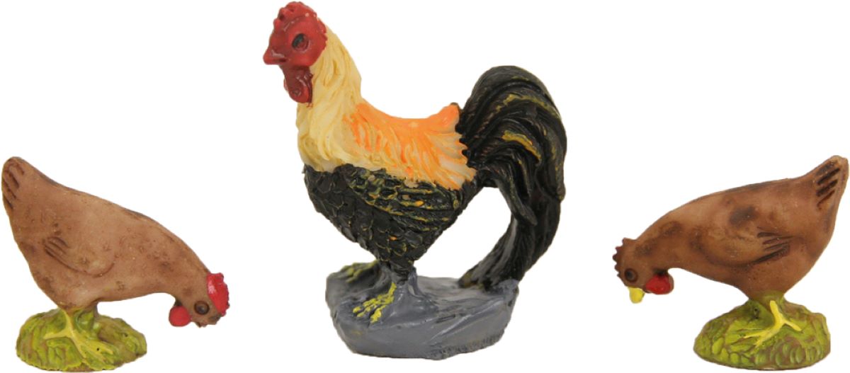 3x FADEDA Hahn mit Hühnern  / Höhe:4 cm / handbemalt / detailgetreue Krippen Figuren - Weihnachten Tisch Dekoration Krippe Zubehör