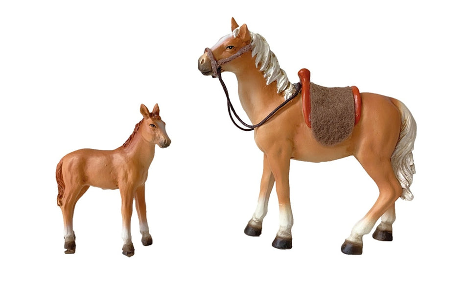 FADEDA Pferd mit Fohlen  / Höhe:12 cm / handbemalt / detailgetreue Krippen Figuren - Weihnachten Tisch Dekoration Krippe Zubehör