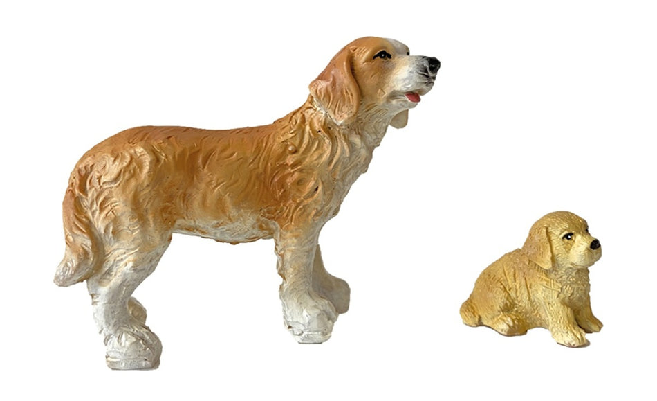 FADEDA Hund mit Welpe  / Höhe:3,8 cm / handbemalt / detailgetreue Krippen Figuren - Weihnachten Tisch Dekoration Krippe Zubehör